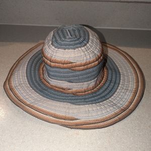Conner Handmade Sun Hat Green Natural fibers Beige Brown Blue Striped Wide Rim S